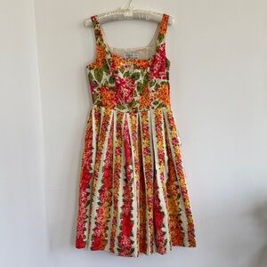 Floral Summer Dress in Cream, Orange & Red